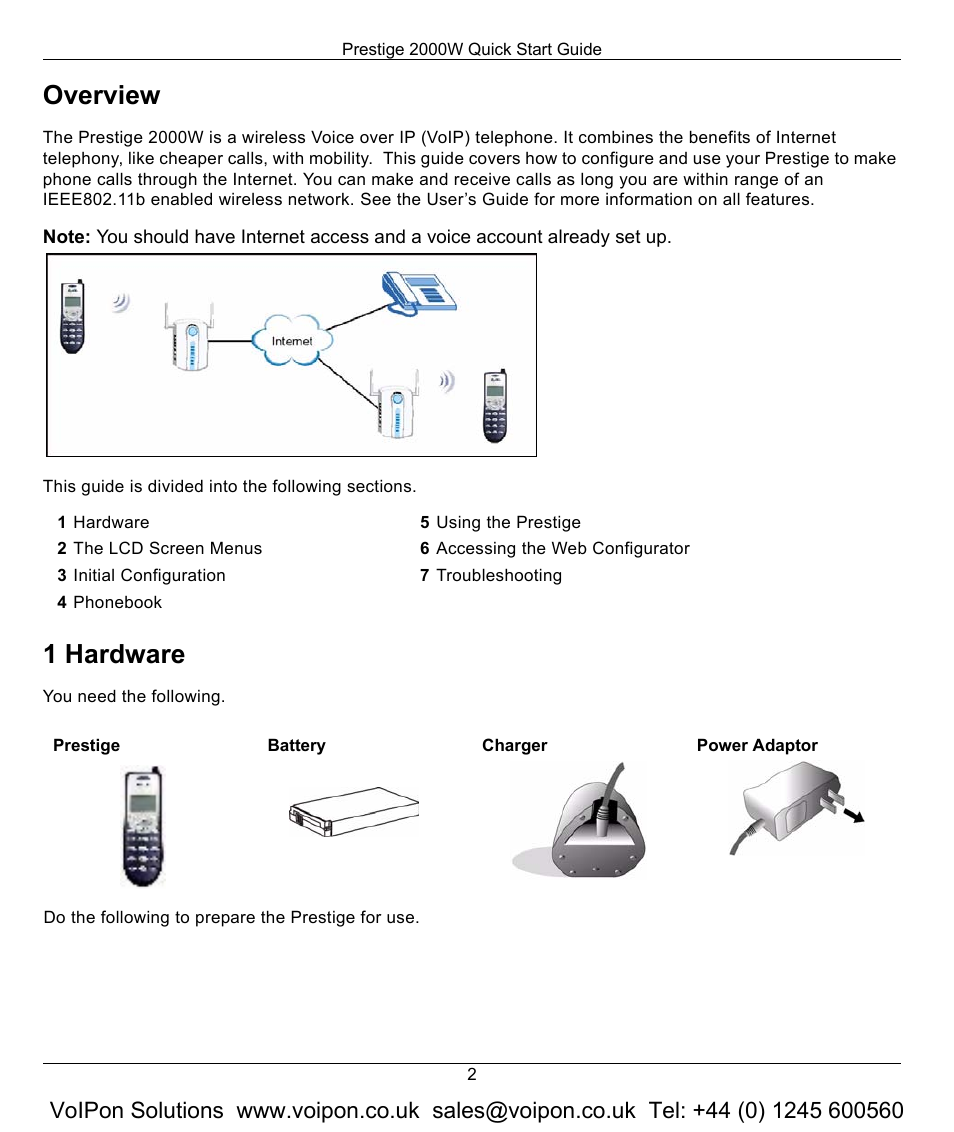 Overview, 1 hardware | ZyXEL Communications 2000W User Manual | Page 2 / 21