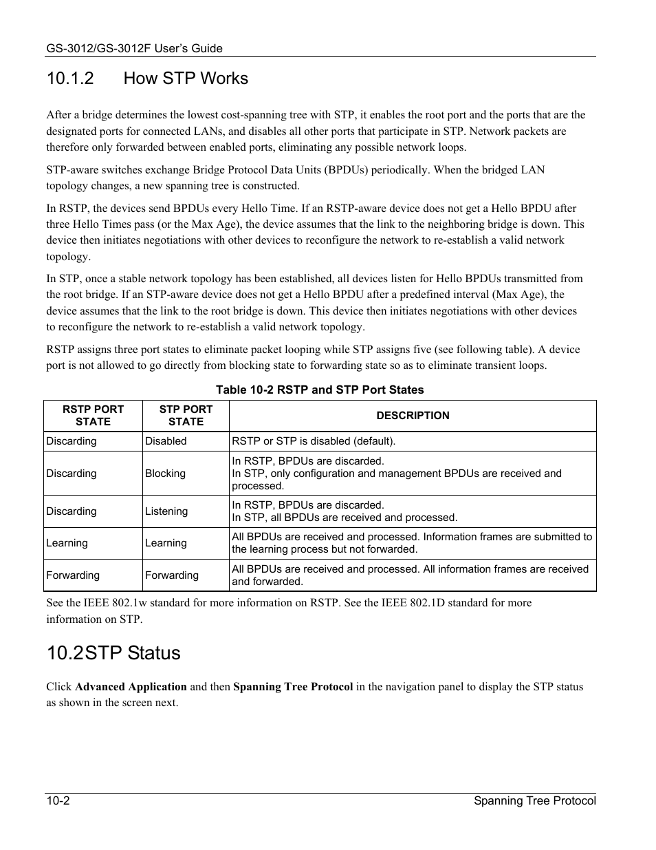 Stp status, 2 stp status, 2 how stp works | ZyXEL Communications ZyXEL Dimension GS-3012 User Manual | Page 100 / 259