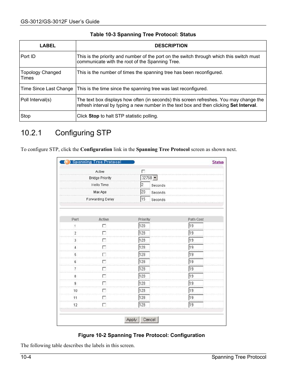 1 configuring stp | ZyXEL Communications ZyXEL Dimension GS-3012 User Manual | Page 102 / 259