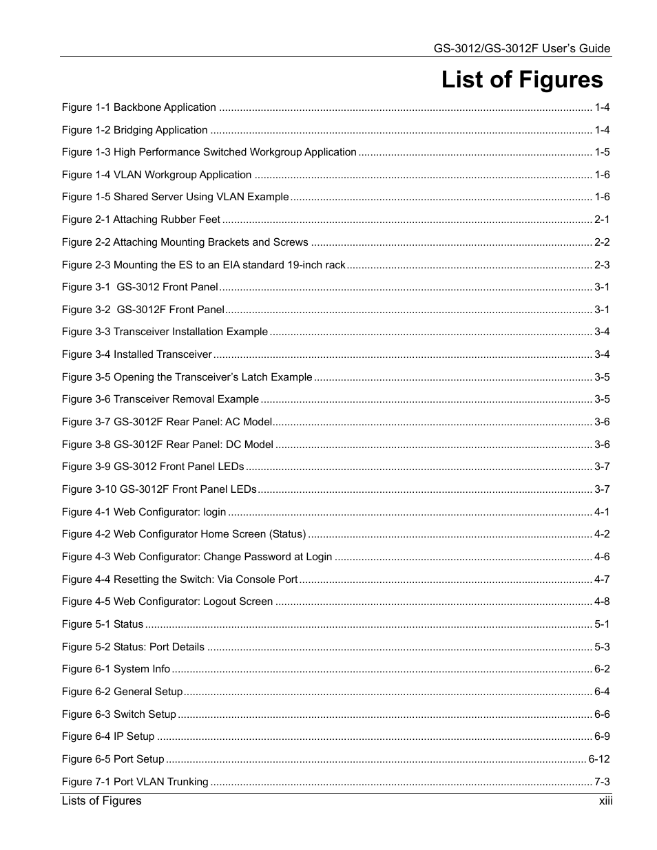 List of figures | ZyXEL Communications ZyXEL Dimension GS-3012 User Manual | Page 13 / 259