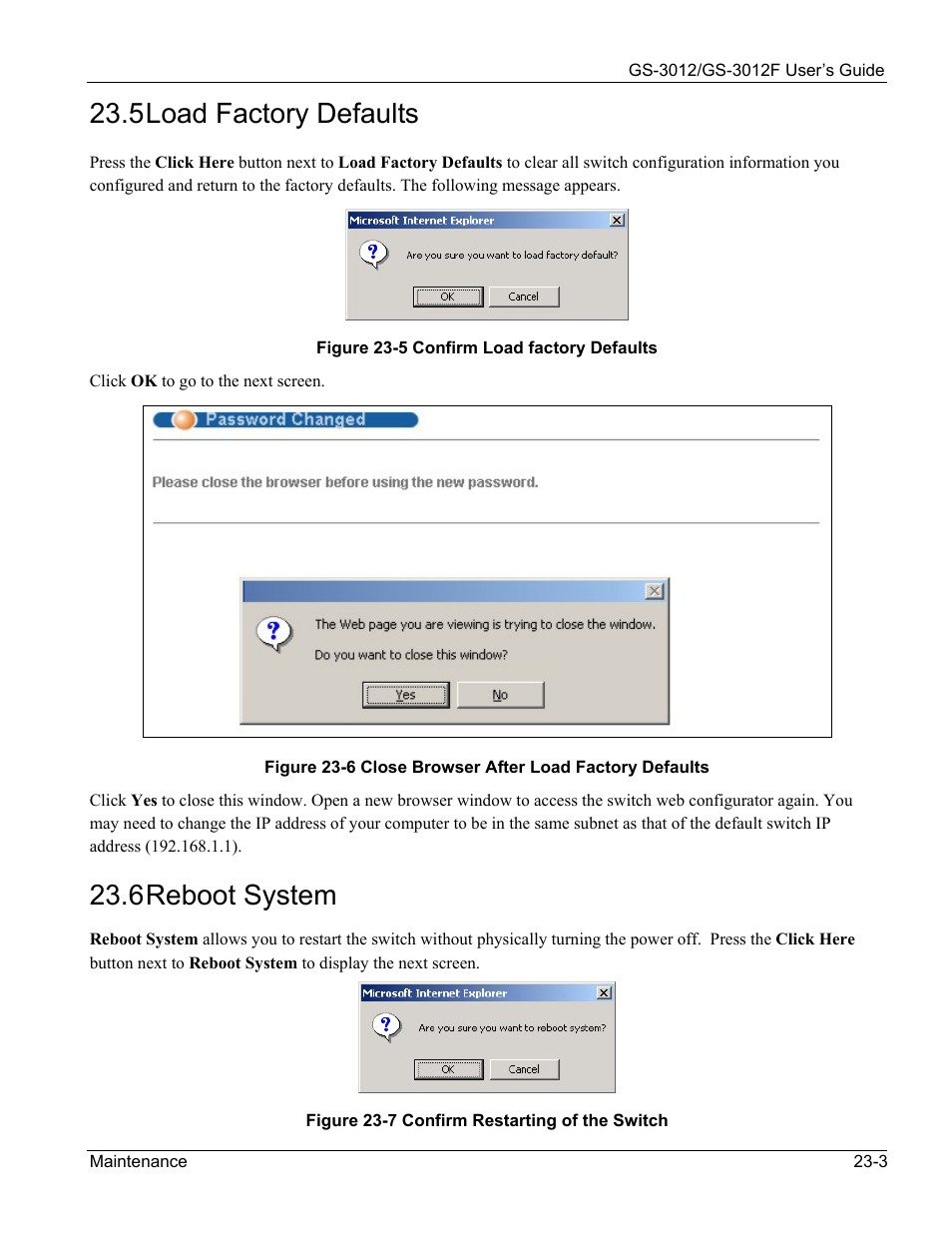 Load factory defaults, Reboot system, 5 load factory defaults | 6 reboot system | ZyXEL Communications ZyXEL Dimension GS-3012 User Manual | Page 161 / 259