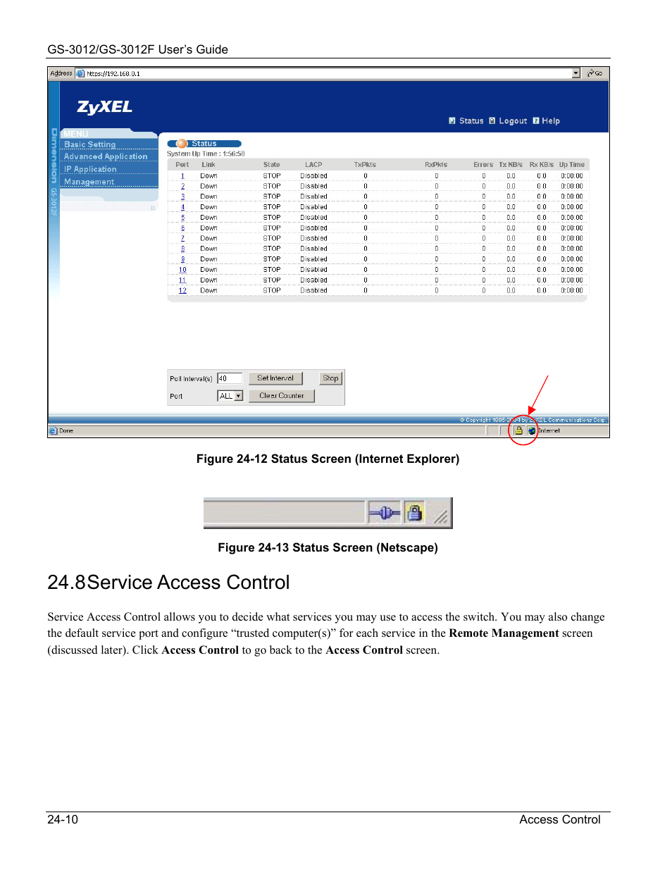 Service access control, 8 service access control | ZyXEL Communications ZyXEL Dimension GS-3012 User Manual | Page 174 / 259
