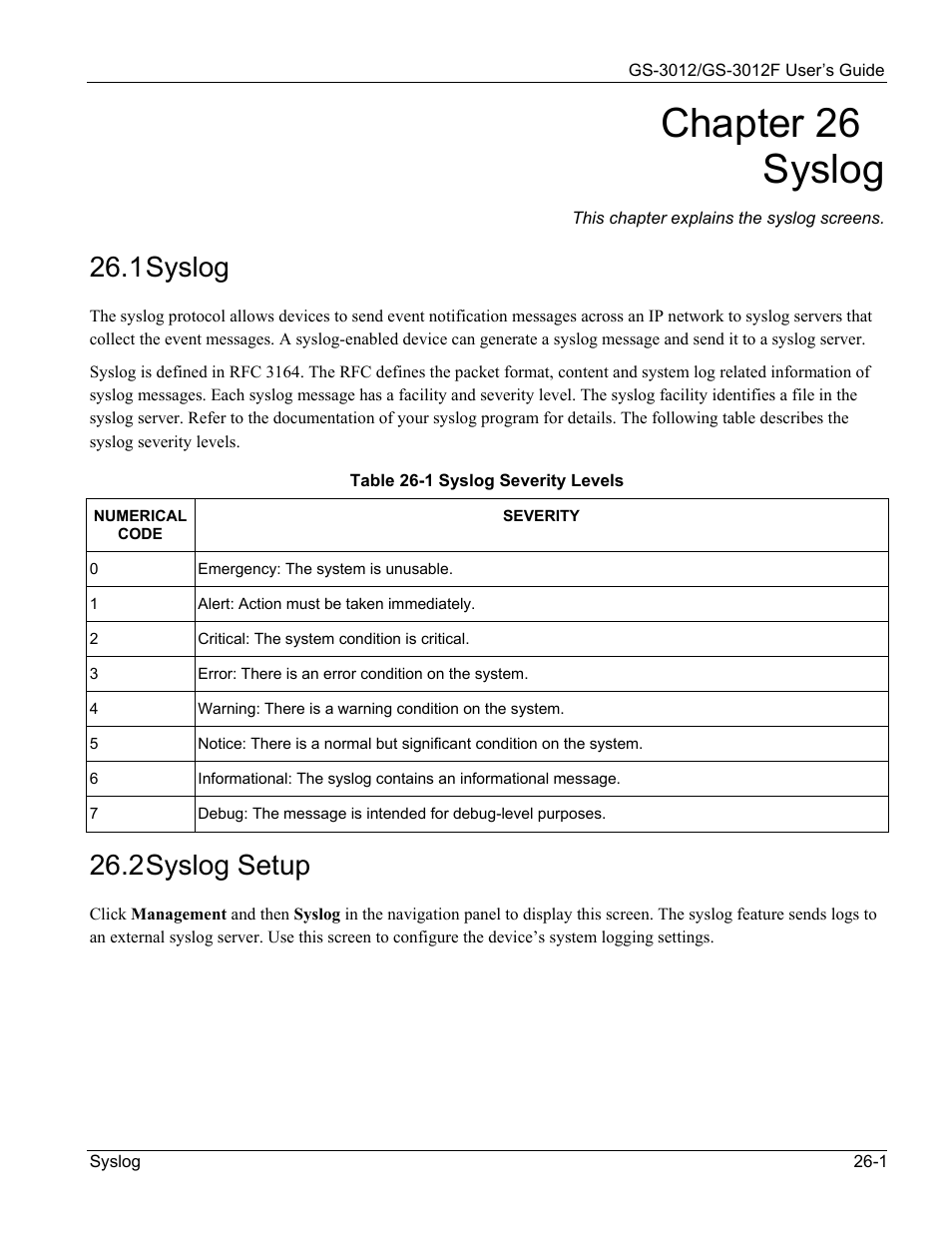 Syslog, Syslog setup, Chapter 26 syslog | 1 syslog, 2 syslog setup | ZyXEL Communications ZyXEL Dimension GS-3012 User Manual | Page 179 / 259