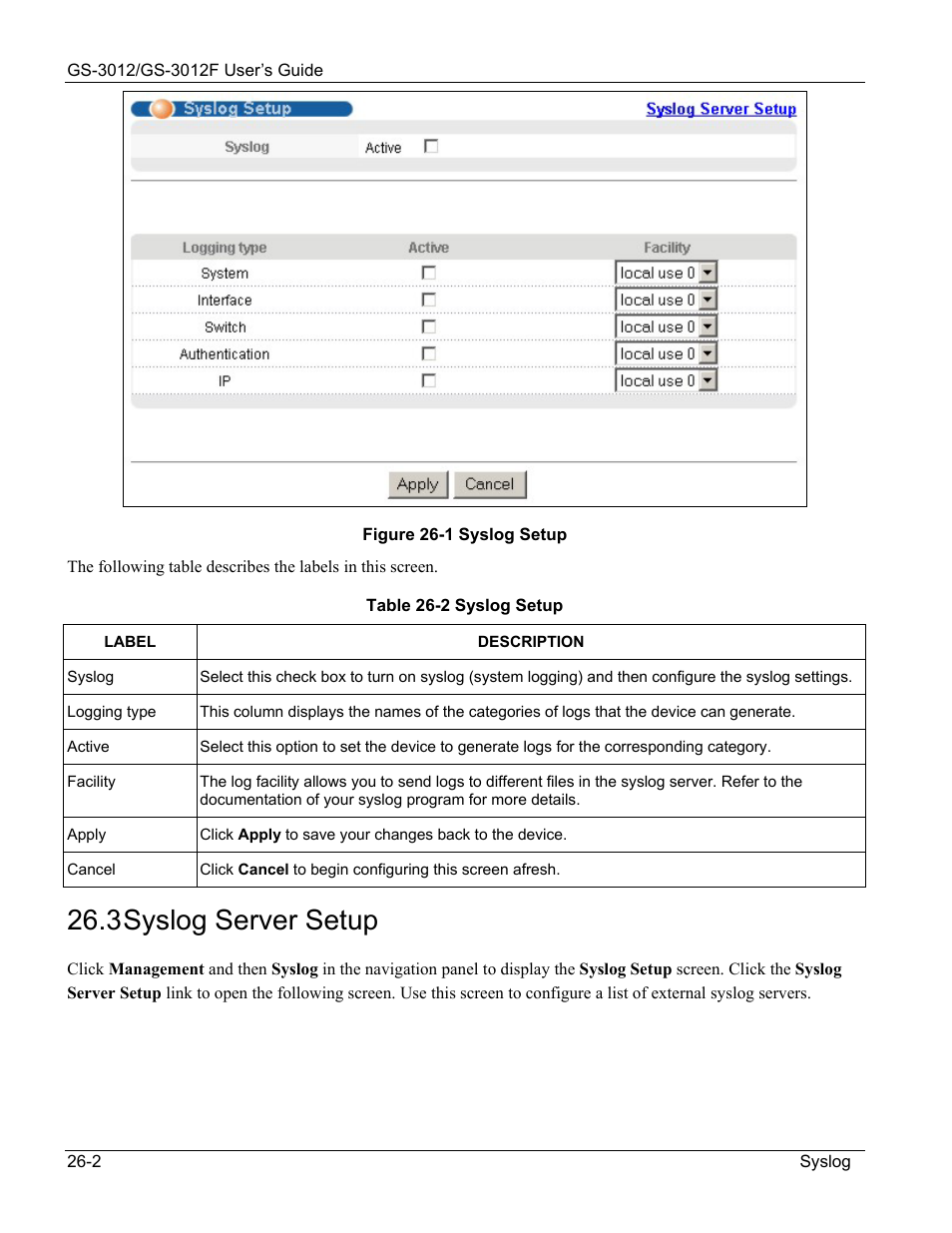 Syslog server setup, 3 syslog server setup | ZyXEL Communications ZyXEL Dimension GS-3012 User Manual | Page 180 / 259