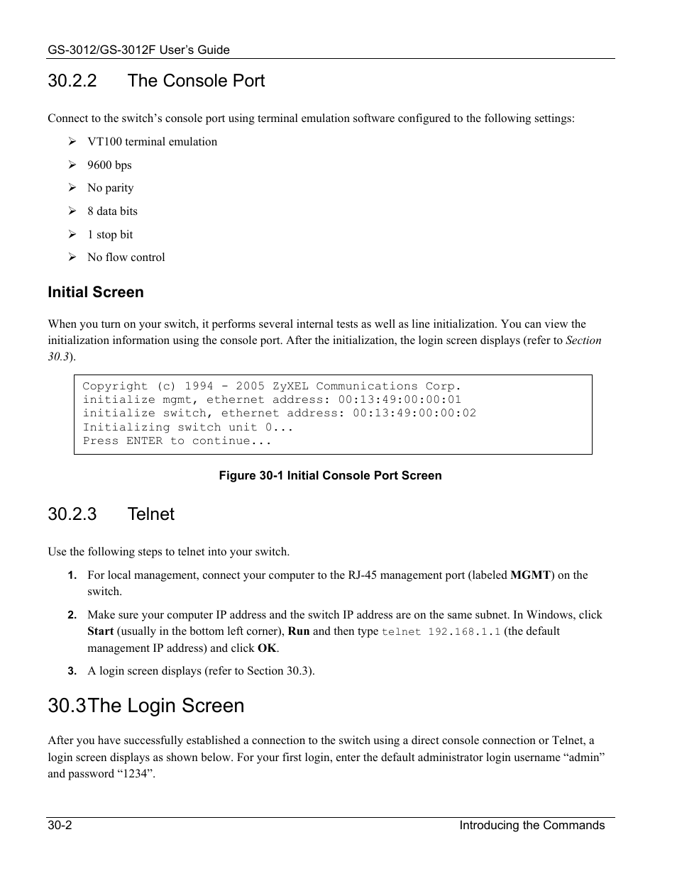 The login screen, 3 the login screen, 2 the console port | 3 telnet | ZyXEL Communications ZyXEL Dimension GS-3012 User Manual | Page 196 / 259
