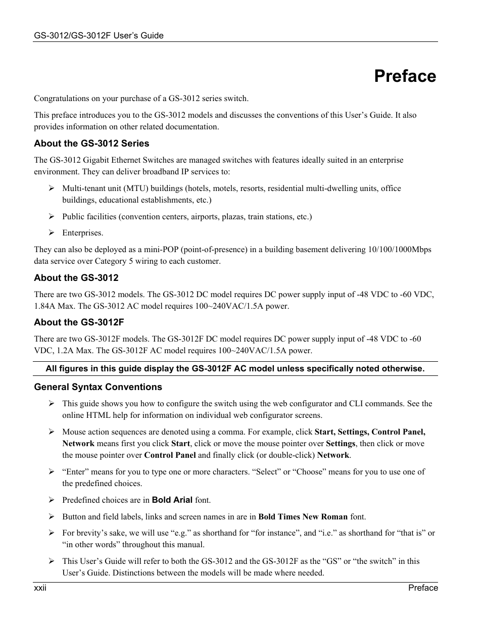 Preface | ZyXEL Communications ZyXEL Dimension GS-3012 User Manual | Page 22 / 259