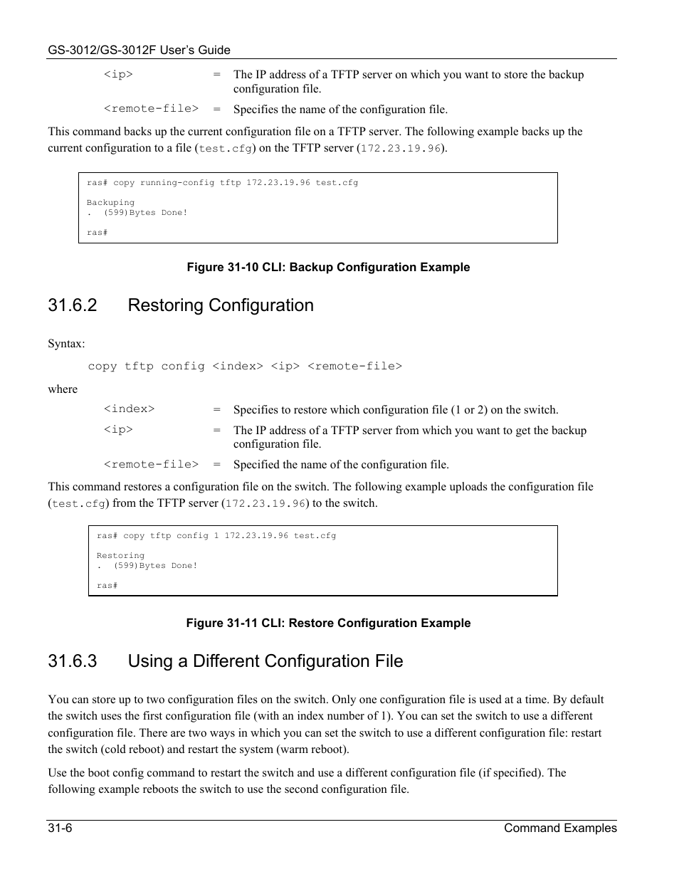 2 restoring configuration, 3 using a different configuration file | ZyXEL Communications ZyXEL Dimension GS-3012 User Manual | Page 228 / 259
