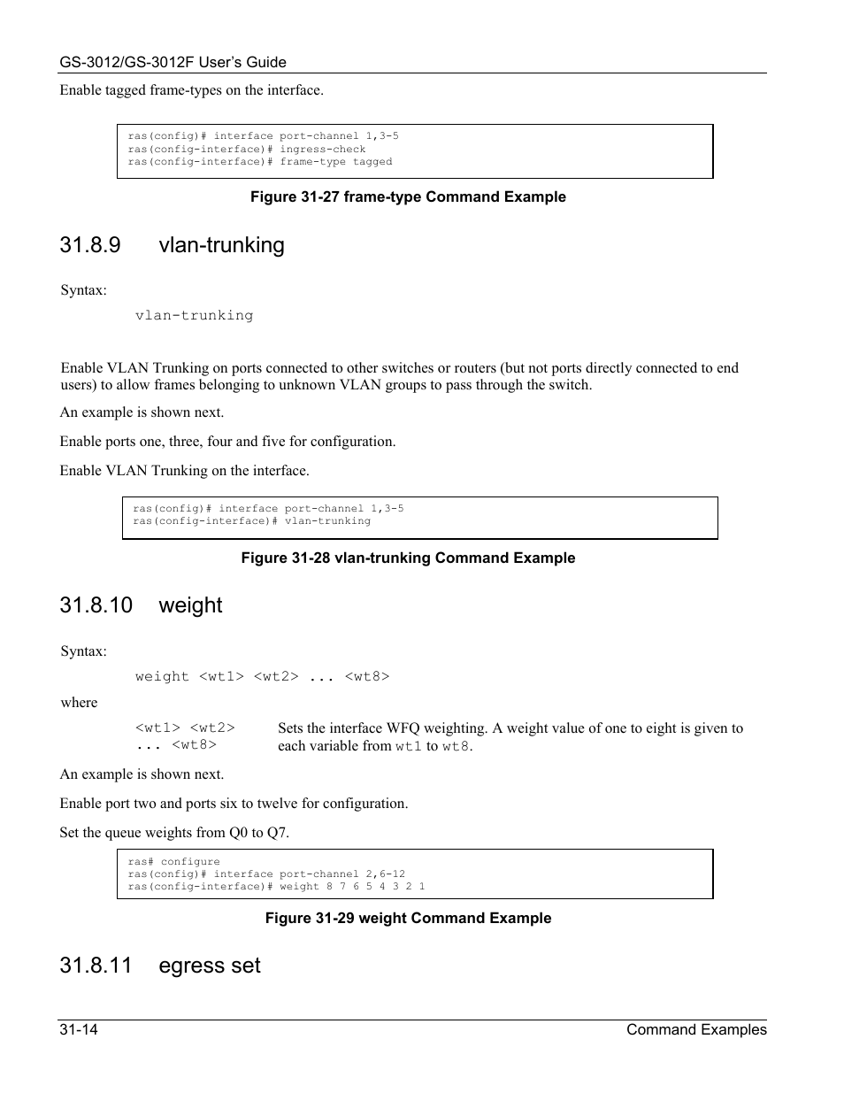 9 vlan-trunking, 10 weight, 11 egress set | ZyXEL Communications ZyXEL Dimension GS-3012 User Manual | Page 236 / 259