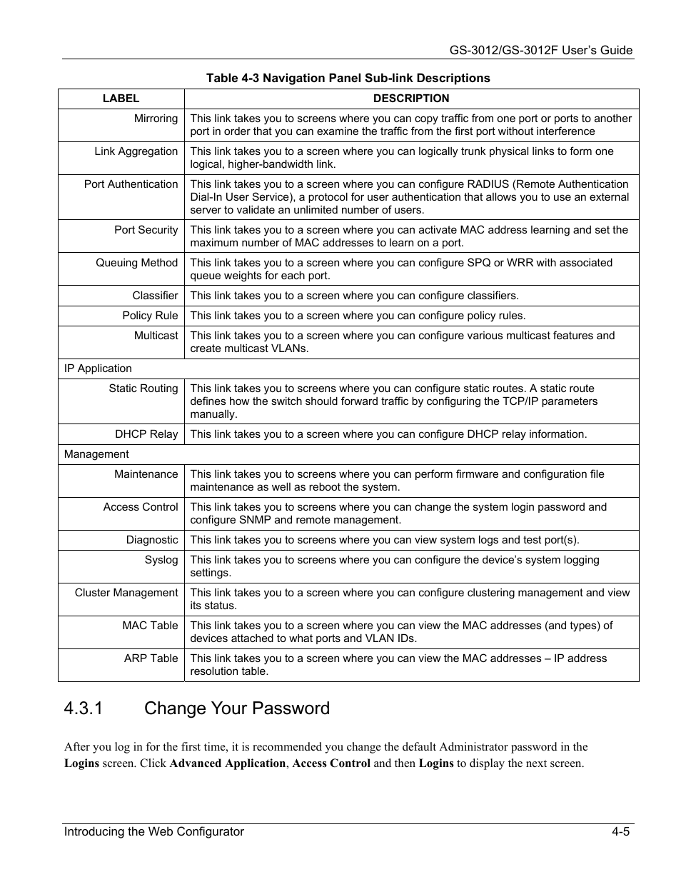 1 change your password | ZyXEL Communications ZyXEL Dimension GS-3012 User Manual | Page 55 / 259