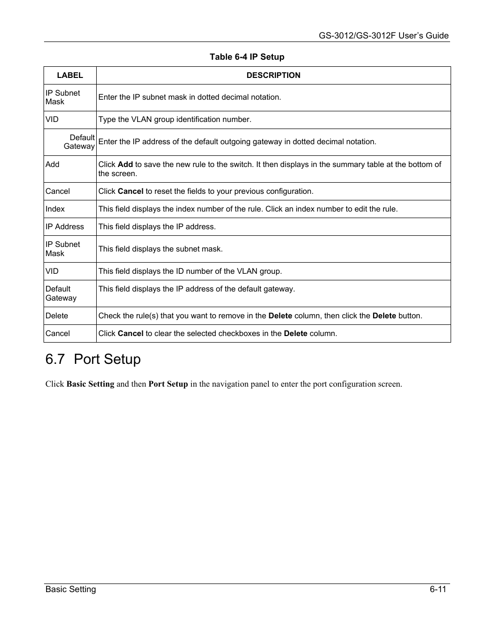 Port setup, 7 port setup | ZyXEL Communications ZyXEL Dimension GS-3012 User Manual | Page 75 / 259