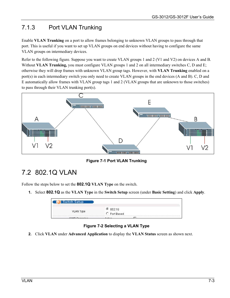 1q vlan, 3 port vlan trunking | ZyXEL Communications ZyXEL Dimension GS-3012 User Manual | Page 83 / 259