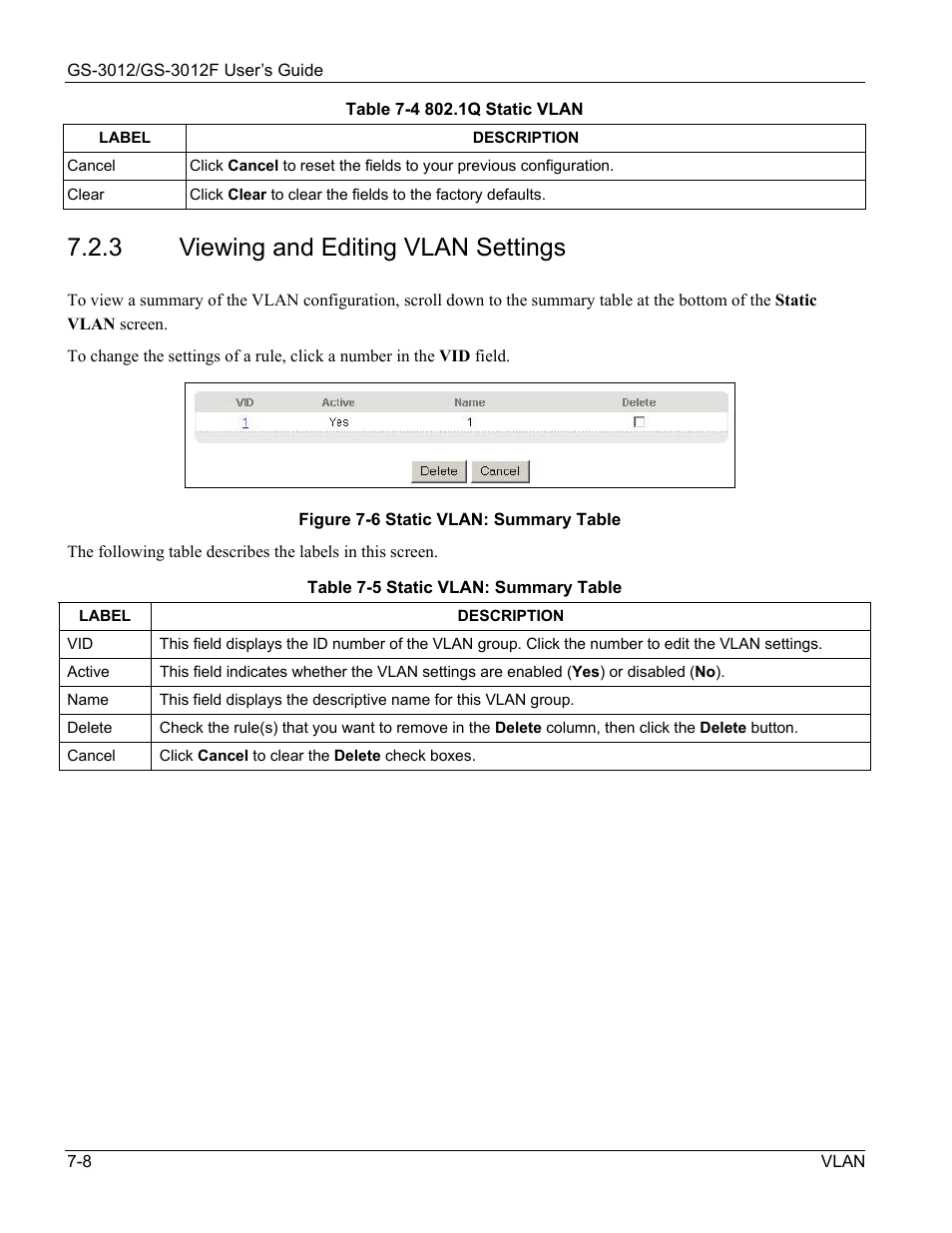 3 viewing and editing vlan settings | ZyXEL Communications ZyXEL Dimension GS-3012 User Manual | Page 88 / 259