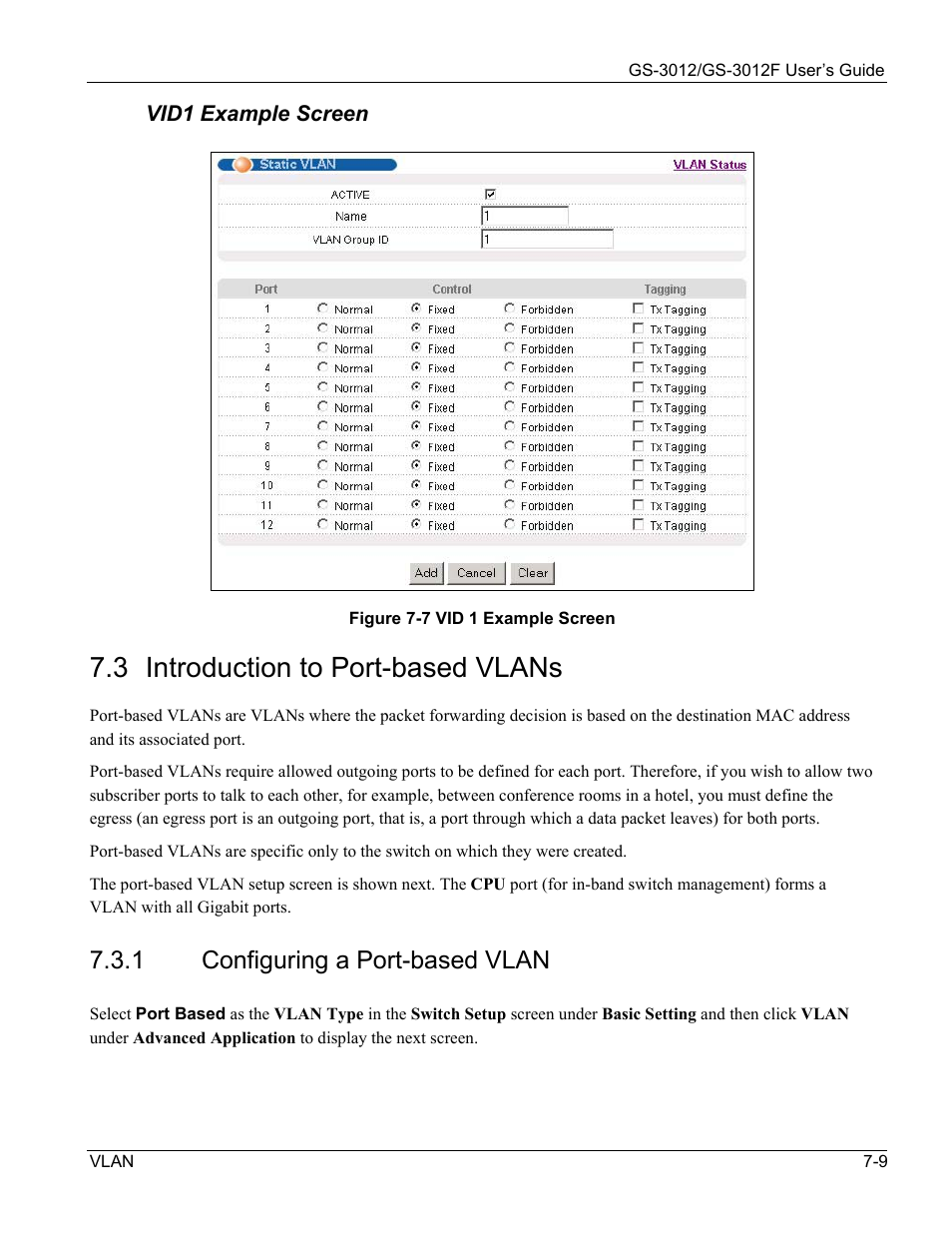 Introduction to port-based vlans, 3 introduction to port-based vlans, 1 configuring a port-based vlan | ZyXEL Communications ZyXEL Dimension GS-3012 User Manual | Page 89 / 259