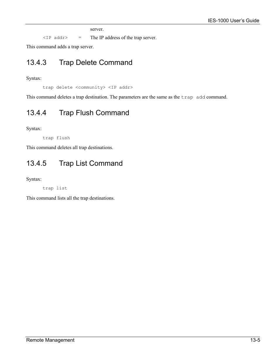 3 trap delete command, 4 trap flush command, 5 trap list command | ZyXEL Communications ZyXEL DMA 1000 User Manual | Page 101 / 120