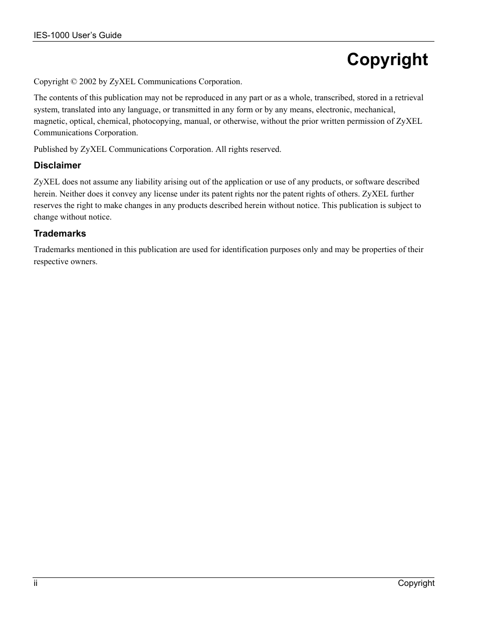 Copyright | ZyXEL Communications ZyXEL DMA 1000 User Manual | Page 2 / 120