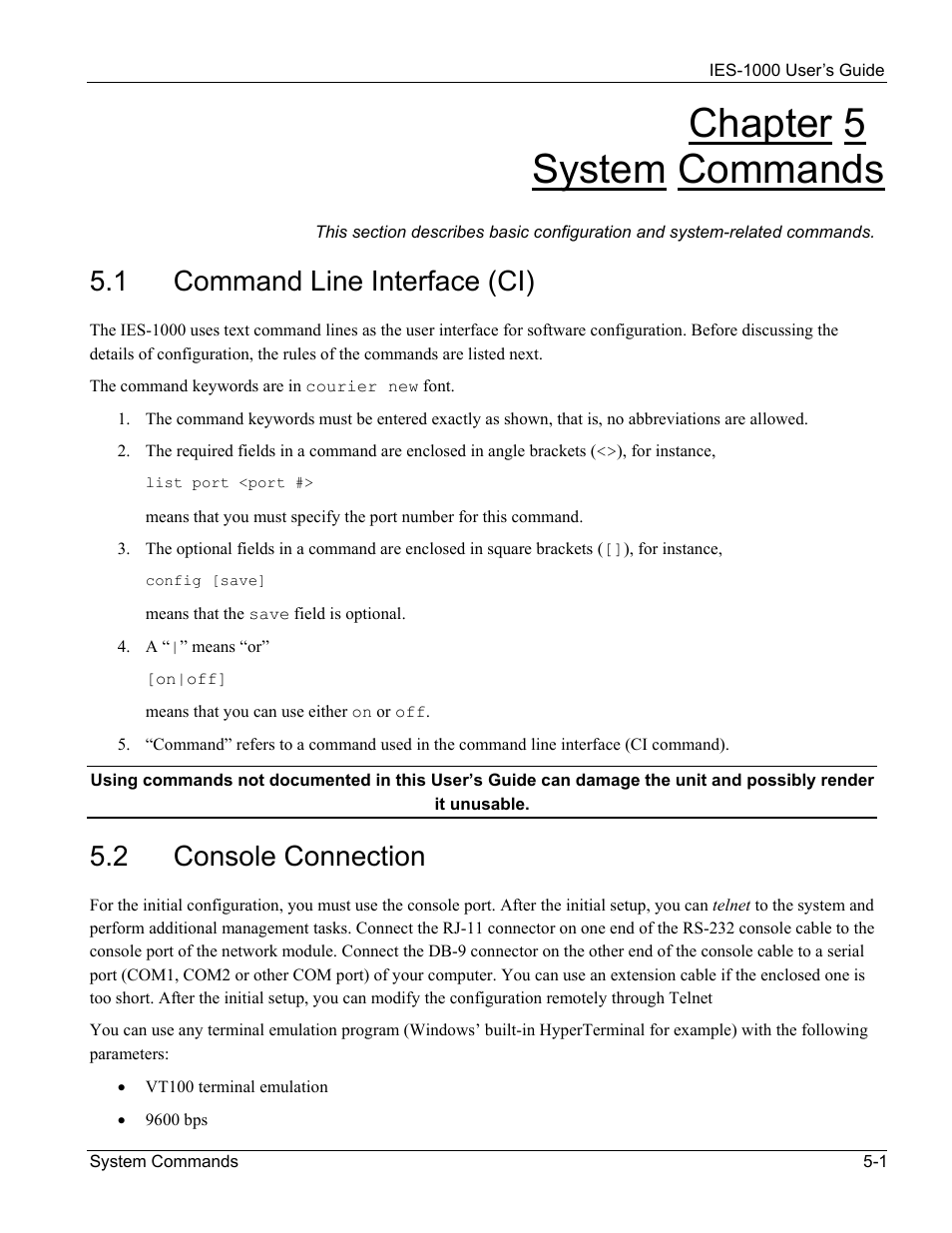 System commands, Command line interface (ci), Console connection | Chapter 5 system commands, 1 command line interface (ci), 2 console connection | ZyXEL Communications ZyXEL DMA 1000 User Manual | Page 31 / 120