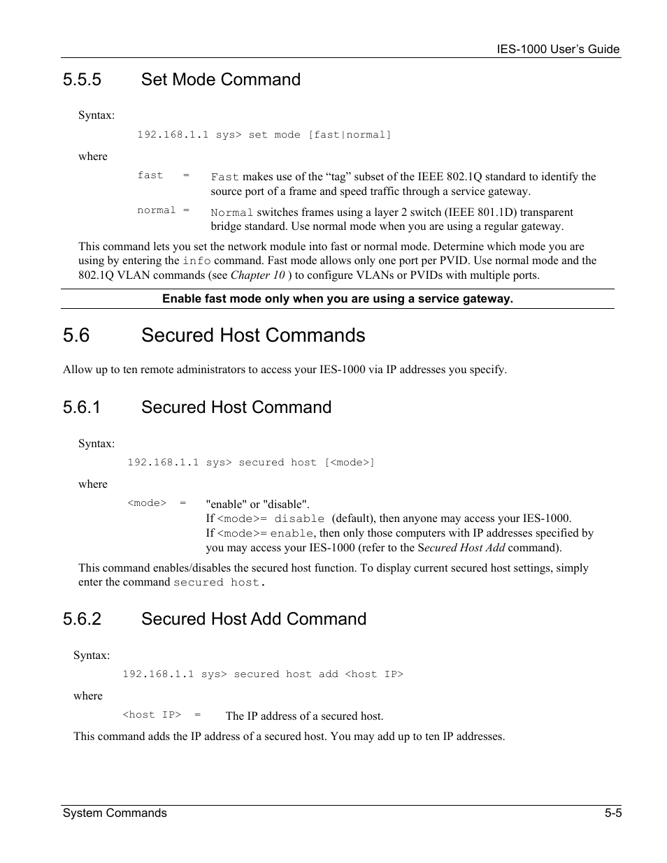 Secured host commands, 6 secured host commands, 5 set mode command | 1 secured host command, 2 secured host add command | ZyXEL Communications ZyXEL DMA 1000 User Manual | Page 35 / 120