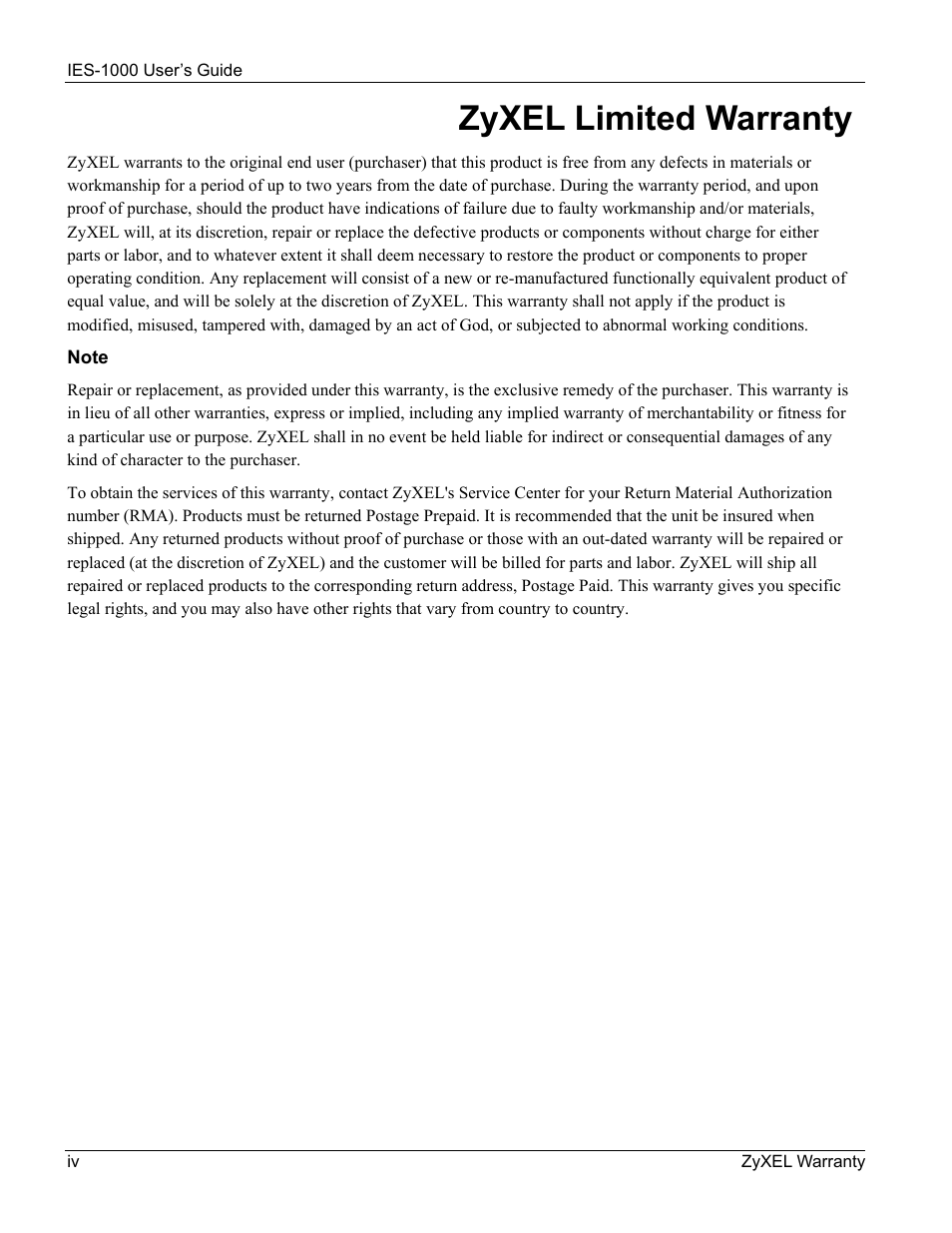 Zyxel limited warranty | ZyXEL Communications ZyXEL DMA 1000 User Manual | Page 4 / 120