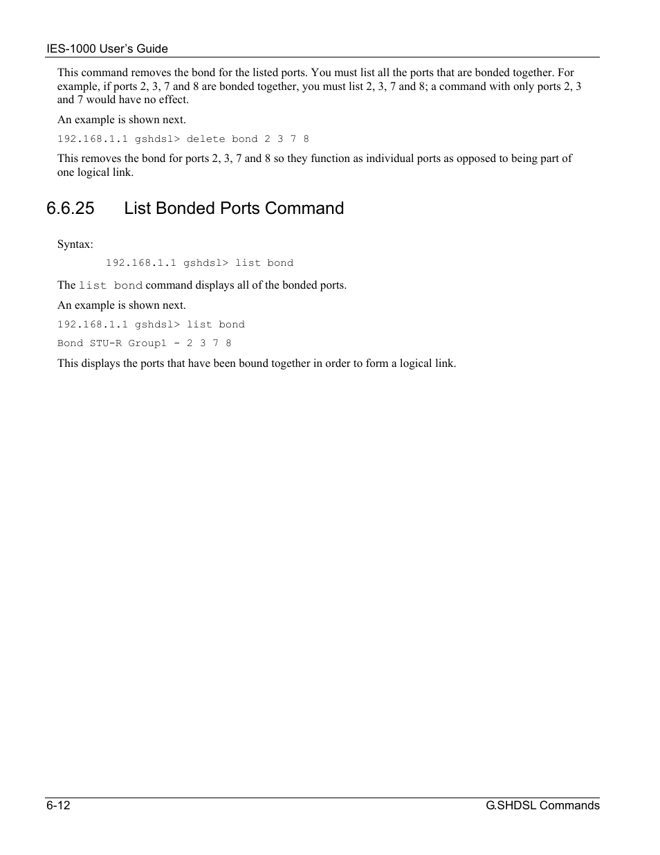 25 list bonded ports command | ZyXEL Communications ZyXEL DMA 1000 User Manual | Page 50 / 120