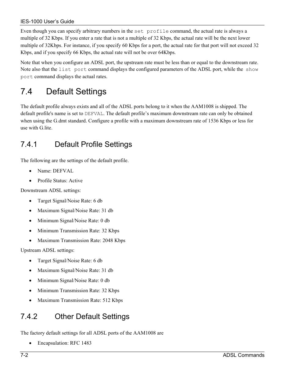 Default settings, 4 default settings, 1 default profile settings | 2 other default settings | ZyXEL Communications ZyXEL DMA 1000 User Manual | Page 52 / 120