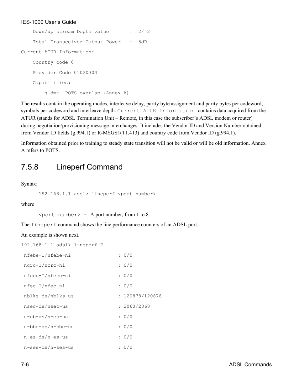 8 lineperf command | ZyXEL Communications ZyXEL DMA 1000 User Manual | Page 56 / 120