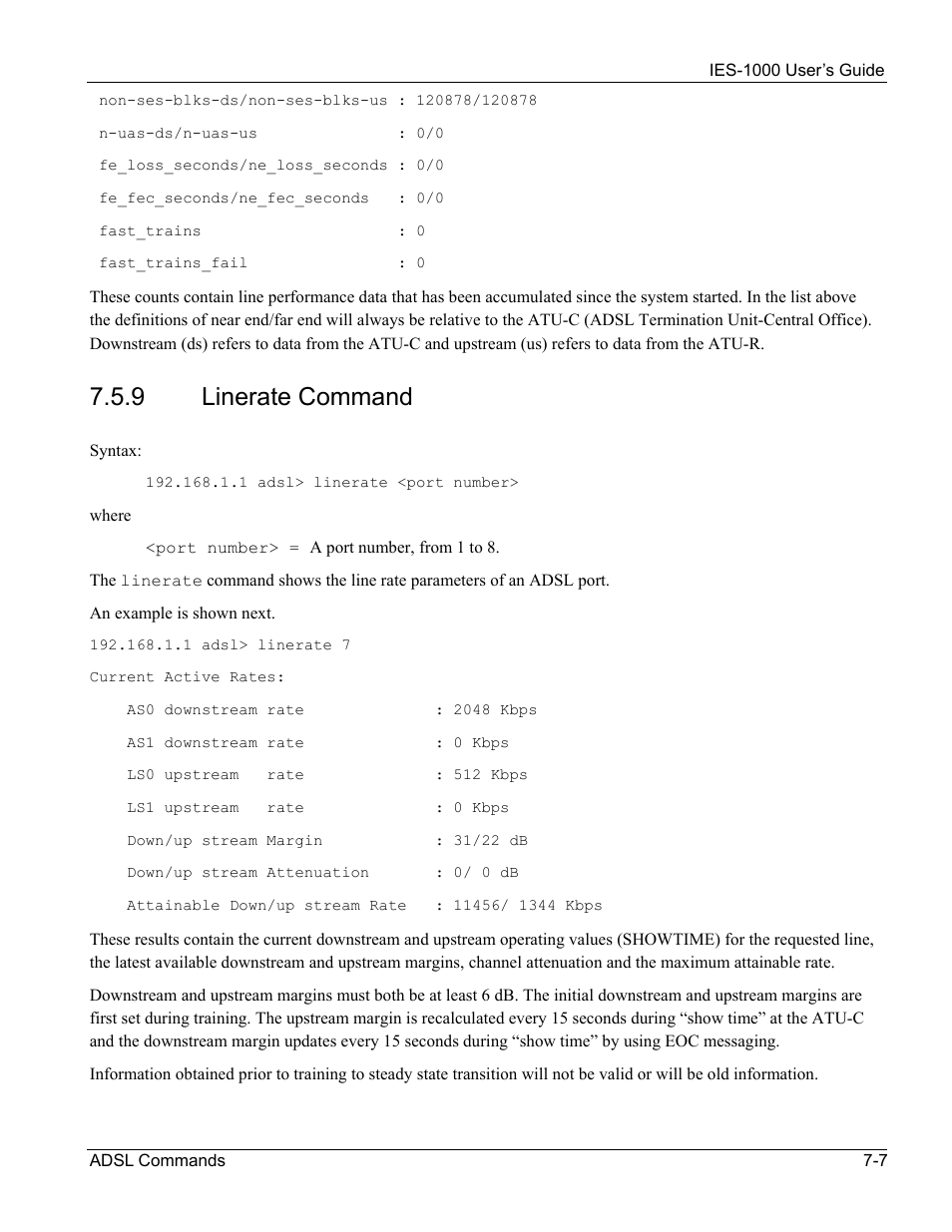 9 linerate command | ZyXEL Communications ZyXEL DMA 1000 User Manual | Page 57 / 120