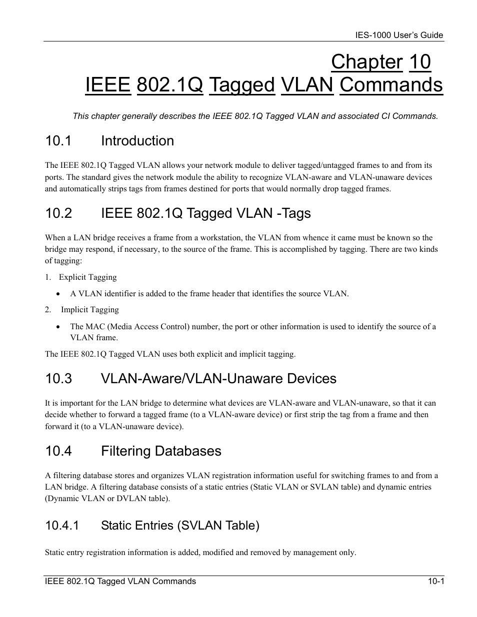 Ieee 802.1q tagged vlan commands, Introduction, Ieee 802.1q tagged vlan -tags | Vlan-aware/vlan-unaware devices, Filtering databases, 1 introduction, 3 vlan-aware/vlan-unaware devices, 4 filtering databases | ZyXEL Communications ZyXEL DMA 1000 User Manual | Page 77 / 120