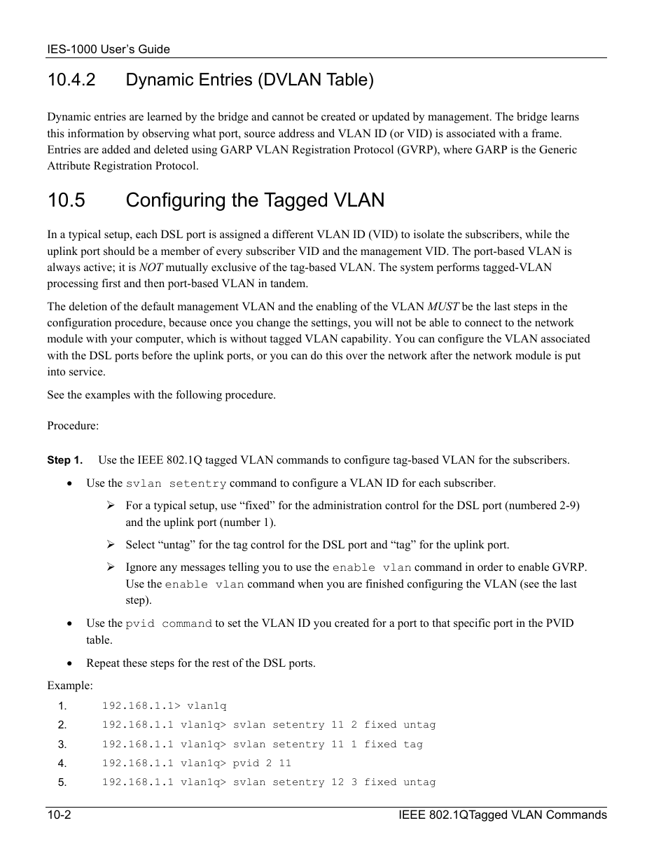 Configuring the tagged vlan, 5 configuring the tagged vlan, 2 dynamic entries (dvlan table) | ZyXEL Communications ZyXEL DMA 1000 User Manual | Page 78 / 120