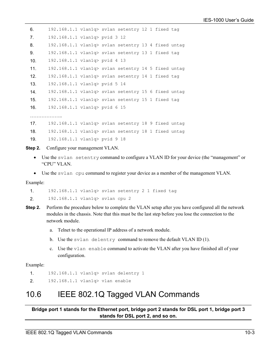 Ieee 802.1q tagged vlan commands | ZyXEL Communications ZyXEL DMA 1000 User Manual | Page 79 / 120