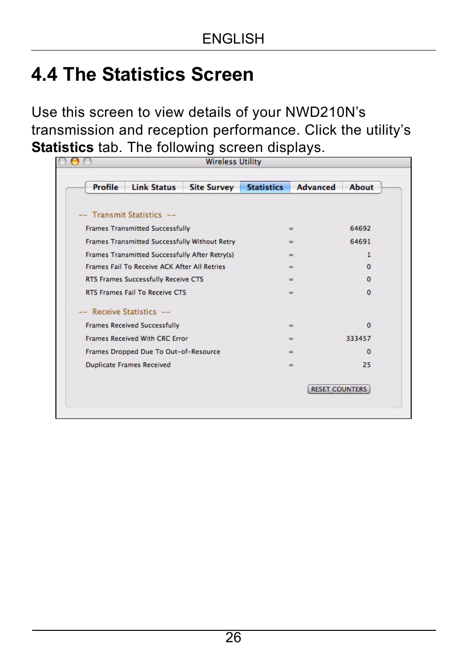 The statistics screen, 4 the statistics screen | ZyXEL Communications NWD210N User Manual | Page 27 / 105