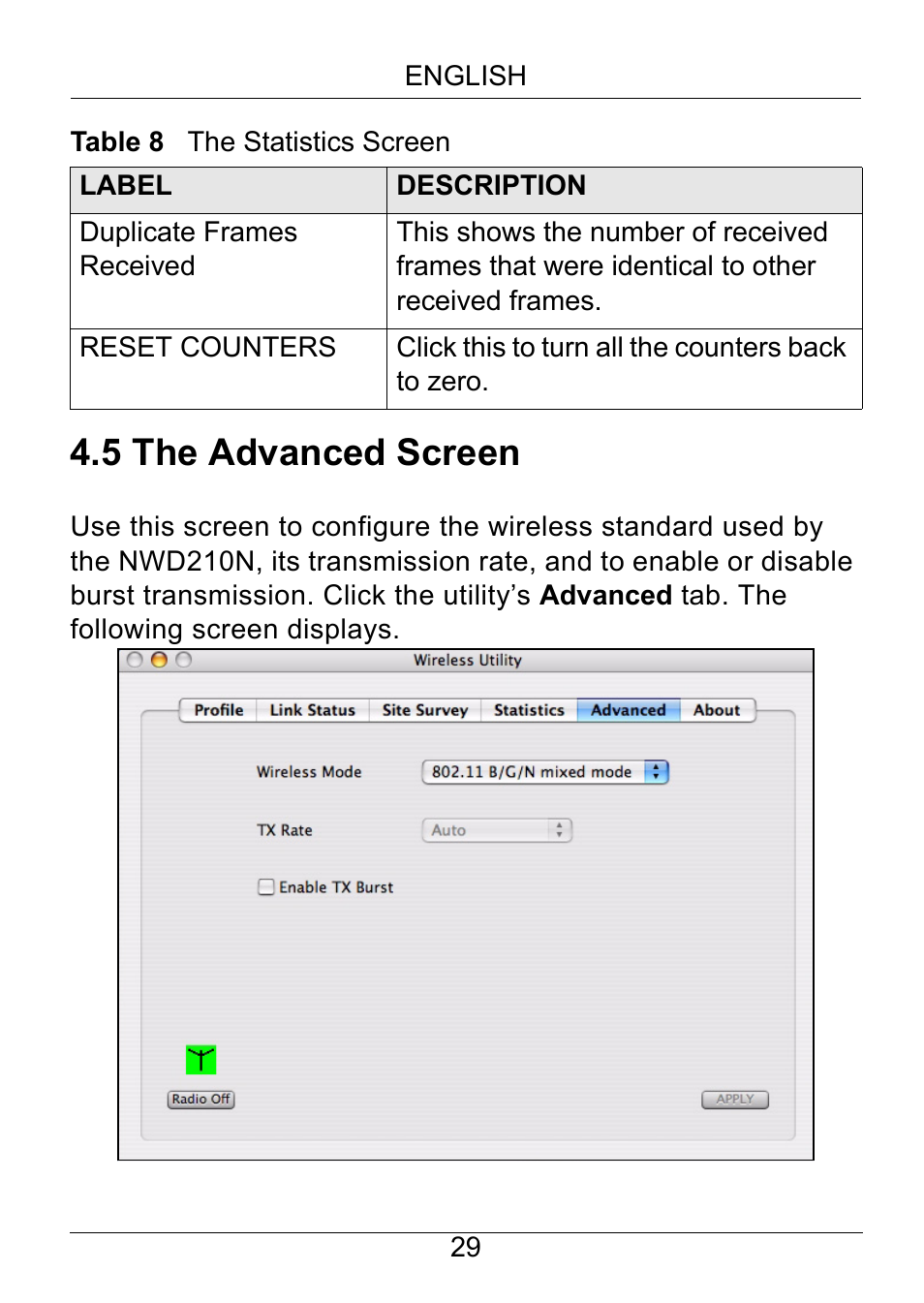 The advanced screen, 5 the advanced screen | ZyXEL Communications NWD210N User Manual | Page 30 / 105