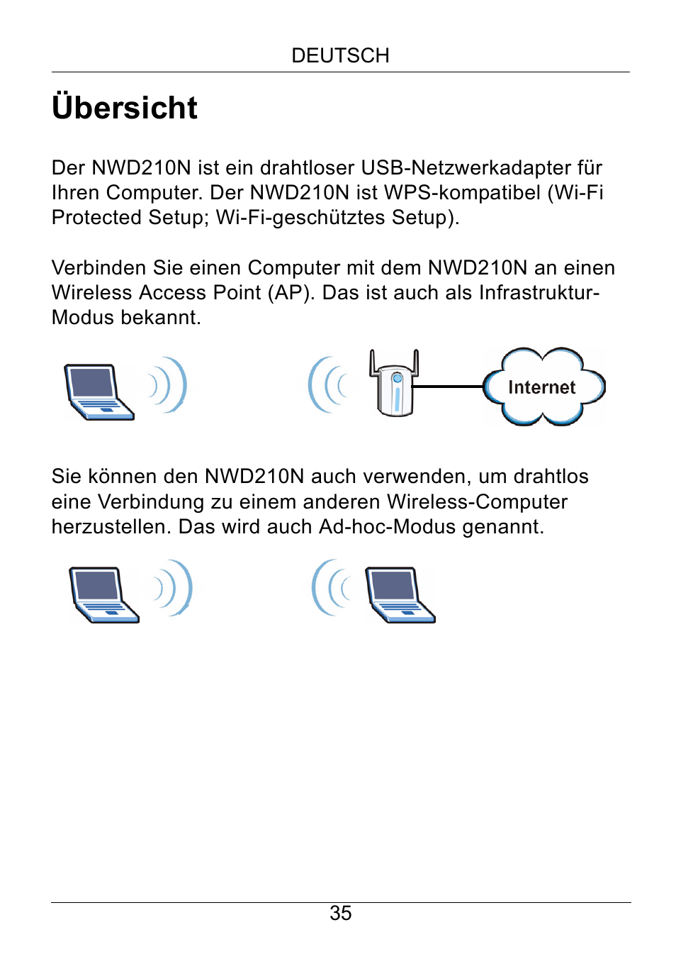 Deutsch, Übersicht | ZyXEL Communications NWD210N User Manual | Page 36 / 105