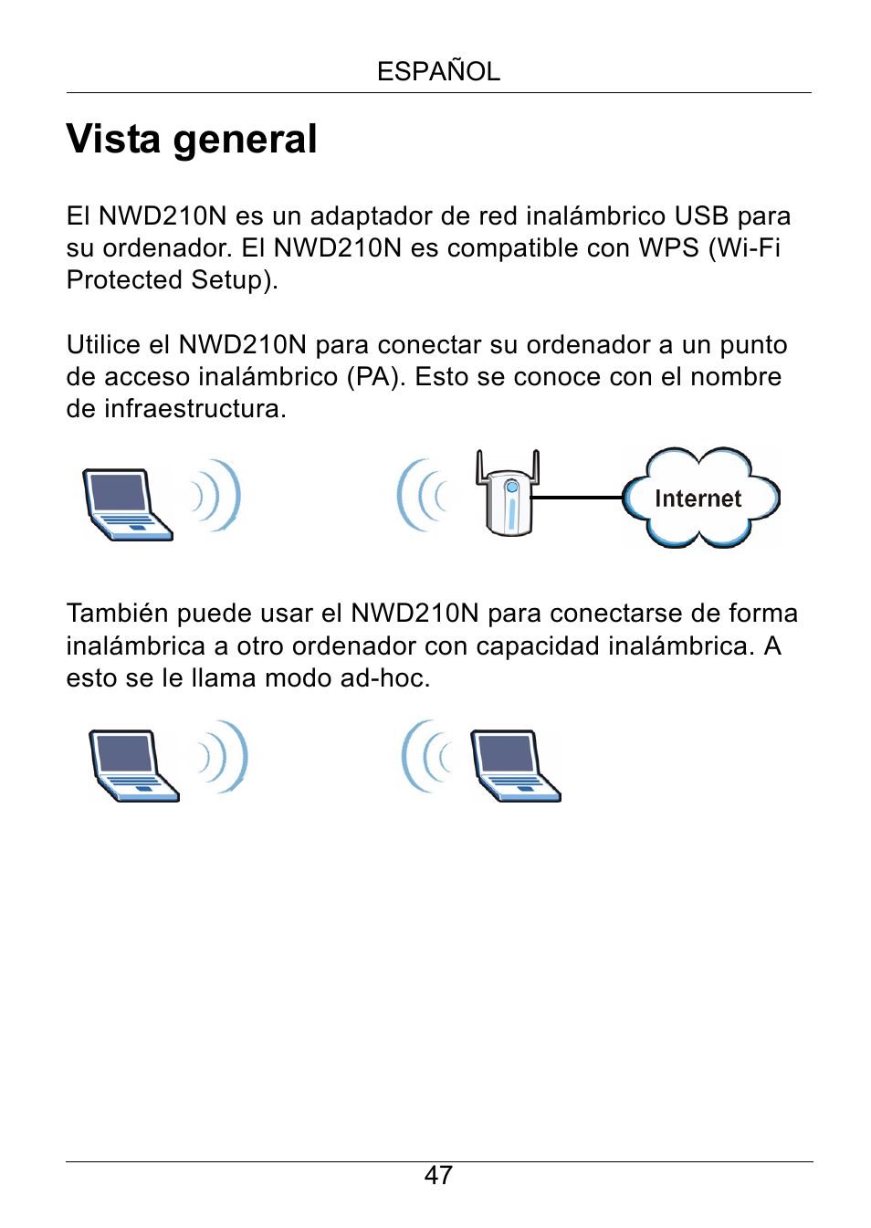 Español, Vista general | ZyXEL Communications NWD210N User Manual | Page 48 / 105