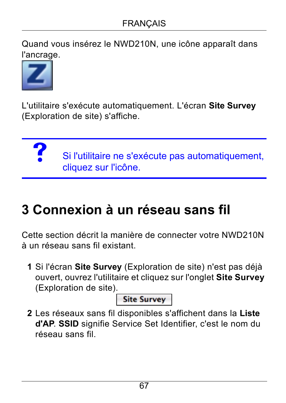 Connexion à un réseau sans fil, 3 connexion à un réseau sans fil | ZyXEL Communications NWD210N User Manual | Page 68 / 105