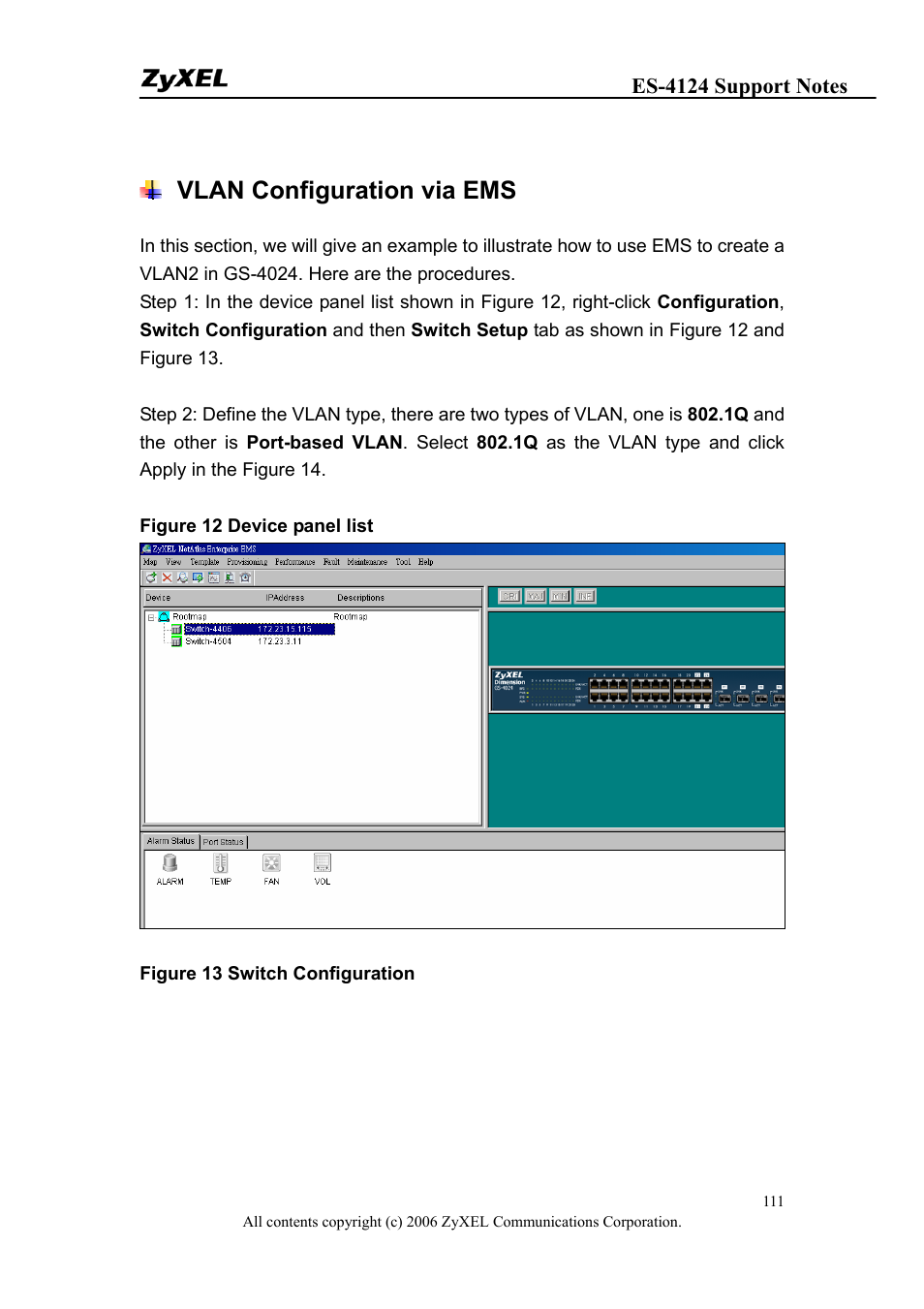 Vlan configuration via ems | ZyXEL Communications ZyXEL Dimension ES-4124 User Manual | Page 111 / 135