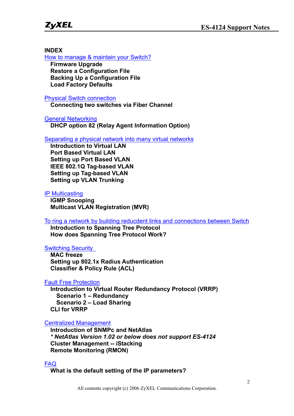ZyXEL Communications ZyXEL Dimension ES-4124 User Manual | Page 2 / 135