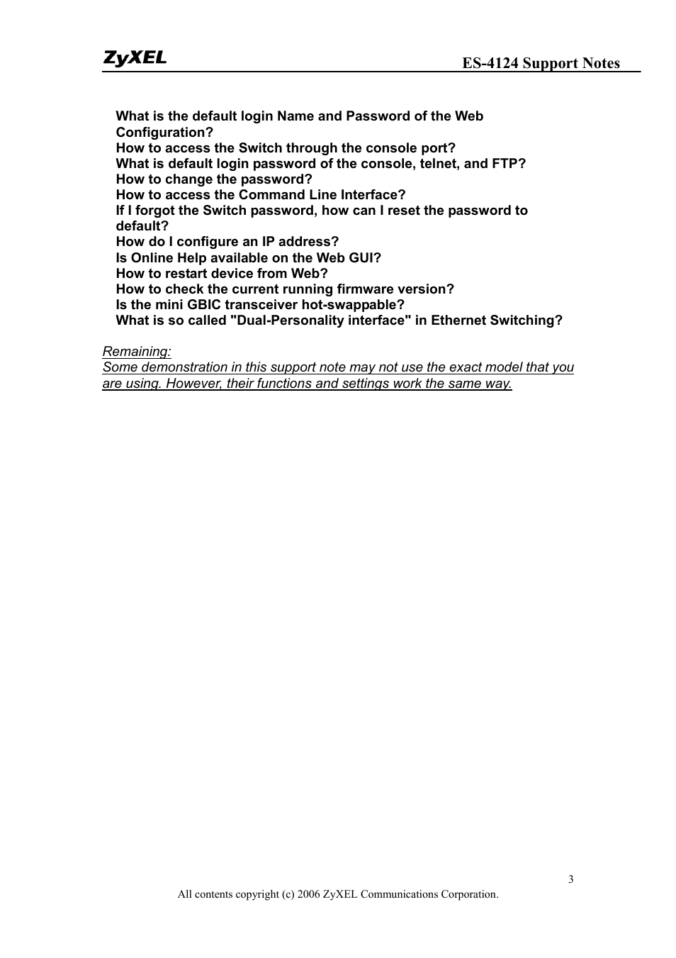 ZyXEL Communications ZyXEL Dimension ES-4124 User Manual | Page 3 / 135