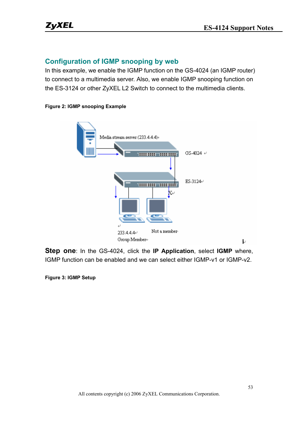 Configuration of igmp snooping by web, Step one | ZyXEL Communications ZyXEL Dimension ES-4124 User Manual | Page 53 / 135