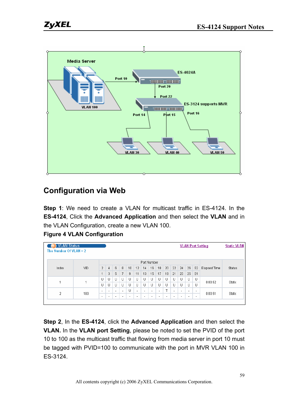 Configuration via web | ZyXEL Communications ZyXEL Dimension ES-4124 User Manual | Page 59 / 135