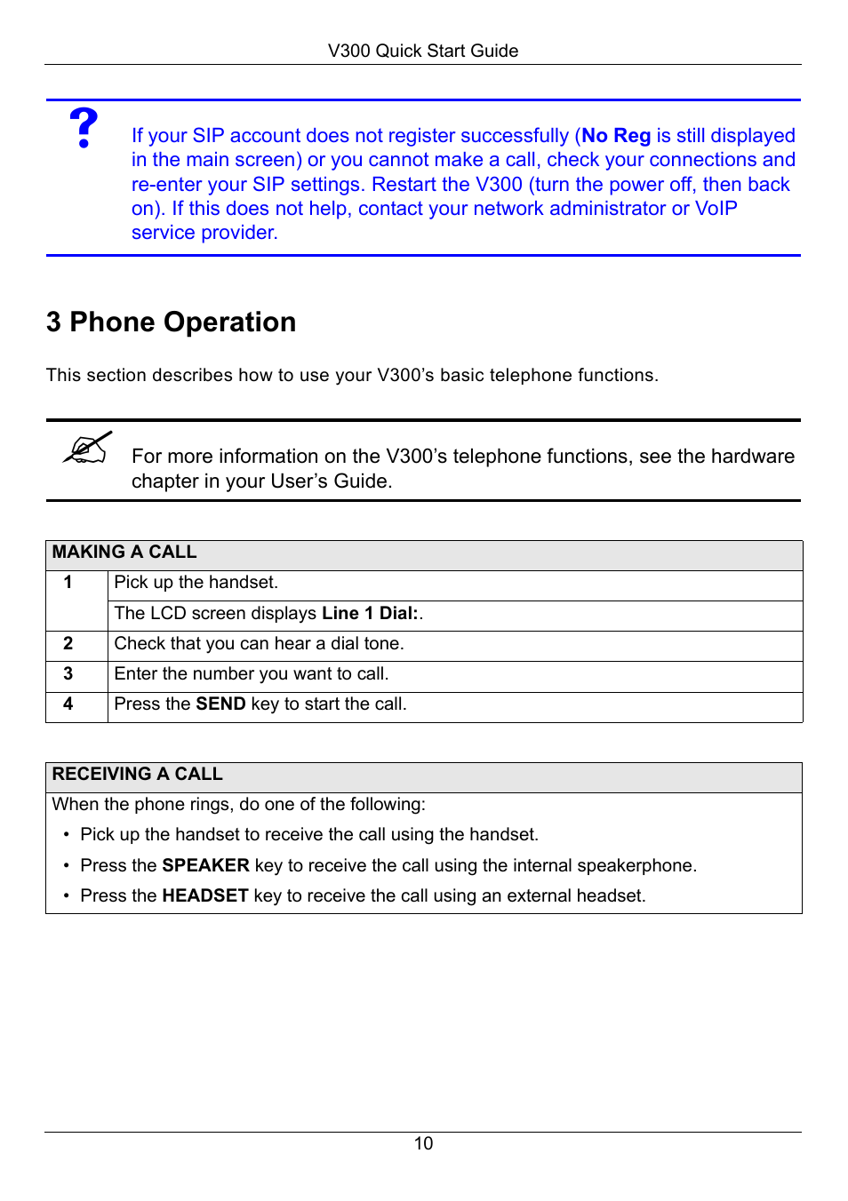 3 phone operation, Phone operation | ZyXEL Communications V300-T1 User Manual | Page 11 / 13