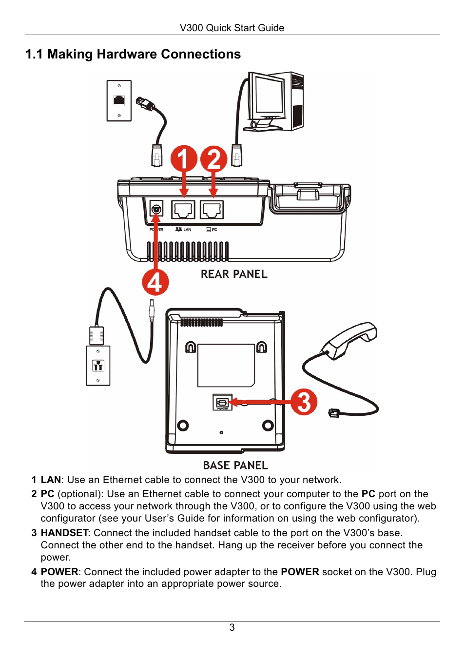 1 making hardware connections | ZyXEL Communications V300-T1 User Manual | Page 4 / 13