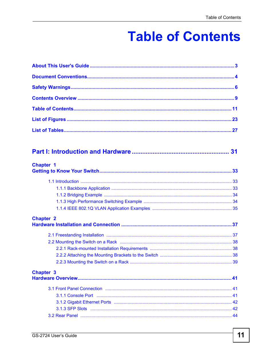 ZyXEL Communications GS-2724 User Manual | Page 11 / 348