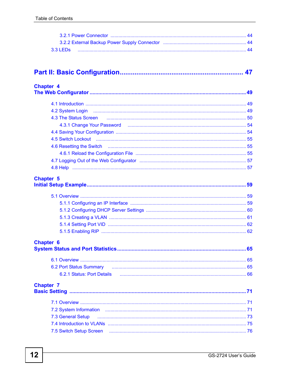 Part ii: basic configuration | ZyXEL Communications GS-2724 User Manual | Page 12 / 348