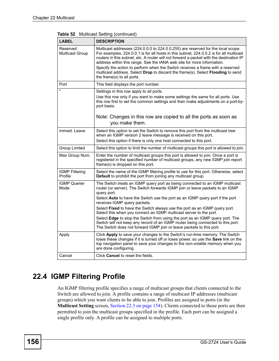 4 igmp filtering profile | ZyXEL Communications GS-2724 User Manual | Page 156 / 348