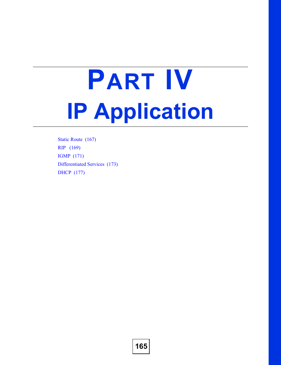 Ip application, Part iv: ip application | ZyXEL Communications GS-2724 User Manual | Page 165 / 348