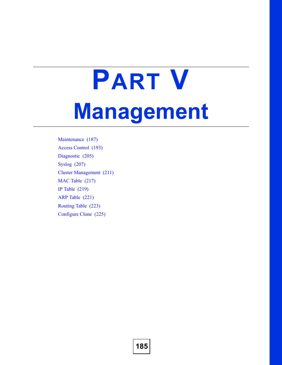 Management, Part v: management | ZyXEL Communications GS-2724 User Manual | Page 185 / 348