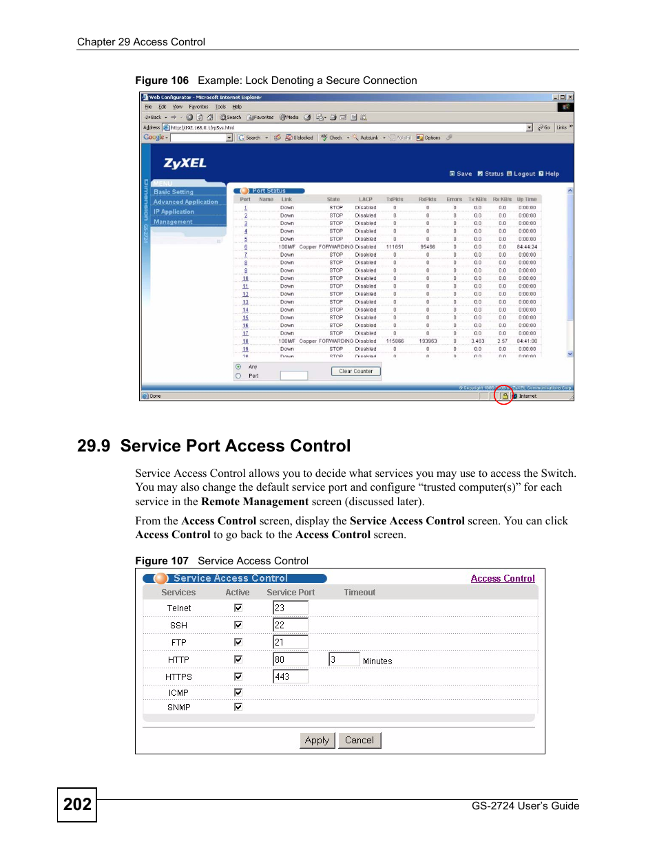 9 service port access control | ZyXEL Communications GS-2724 User Manual | Page 202 / 348