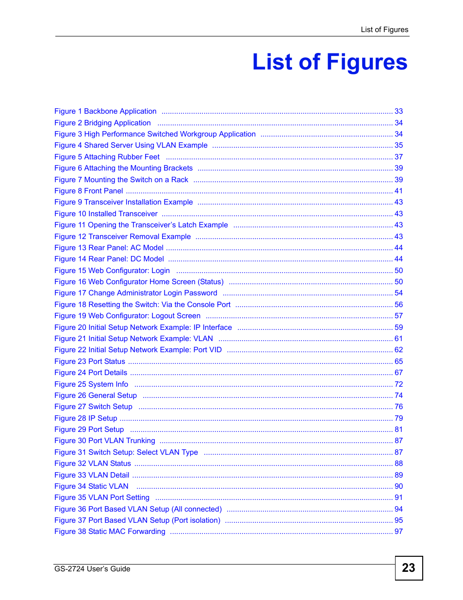 List of figures | ZyXEL Communications GS-2724 User Manual | Page 23 / 348