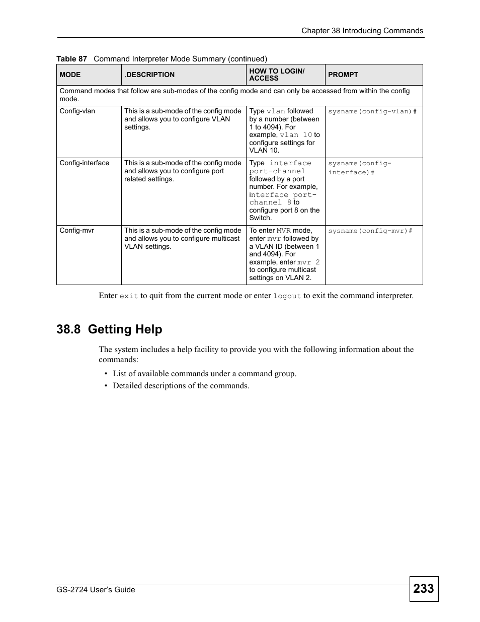 8 getting help | ZyXEL Communications GS-2724 User Manual | Page 233 / 348