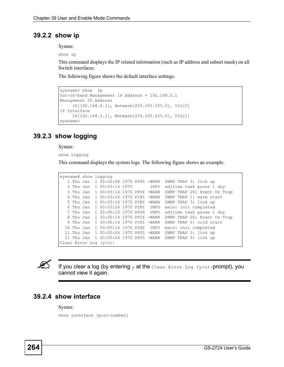 2 show ip, 3 show logging, 4 show interface | ZyXEL Communications GS-2724 User Manual | Page 264 / 348